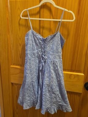 miami Light Blue Eyelet Lace-Up Sundress